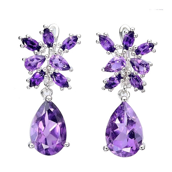 Natural Purple Amethyst 12x8mm 925 Sterling Silver Earrings - Picture 2 of 5